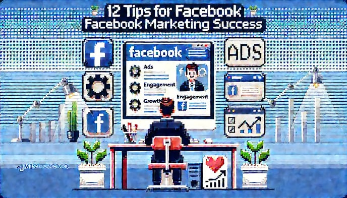 DALL·E 2024-09-30 17.28.51 - Cover image for an article about Facebook marketing for small businesses in pixel art style. The image features a small business owner using a compute